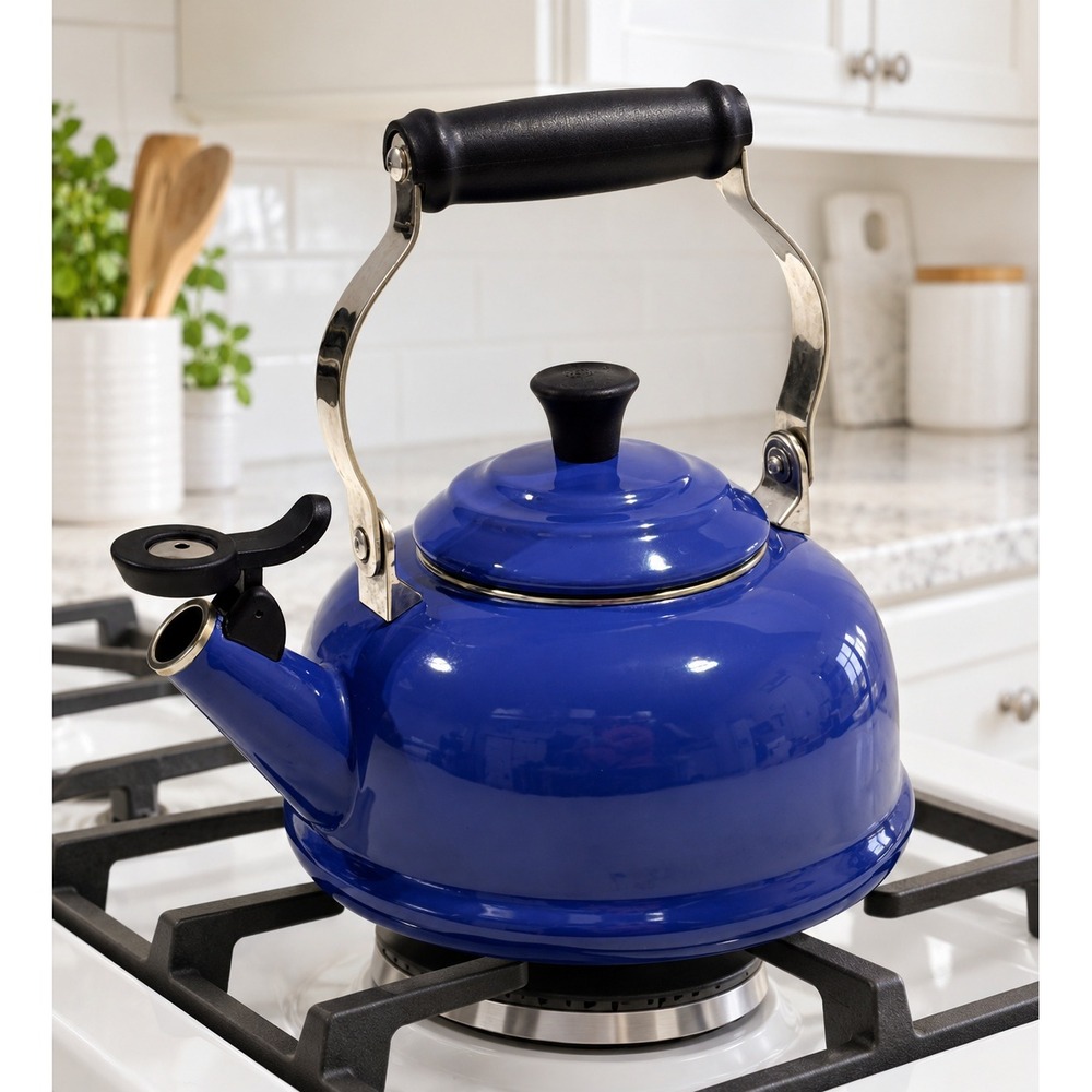 LE CREUSET Whistling Tea Kettle - Cobalt Blue Enamel Steel - 1.7qt